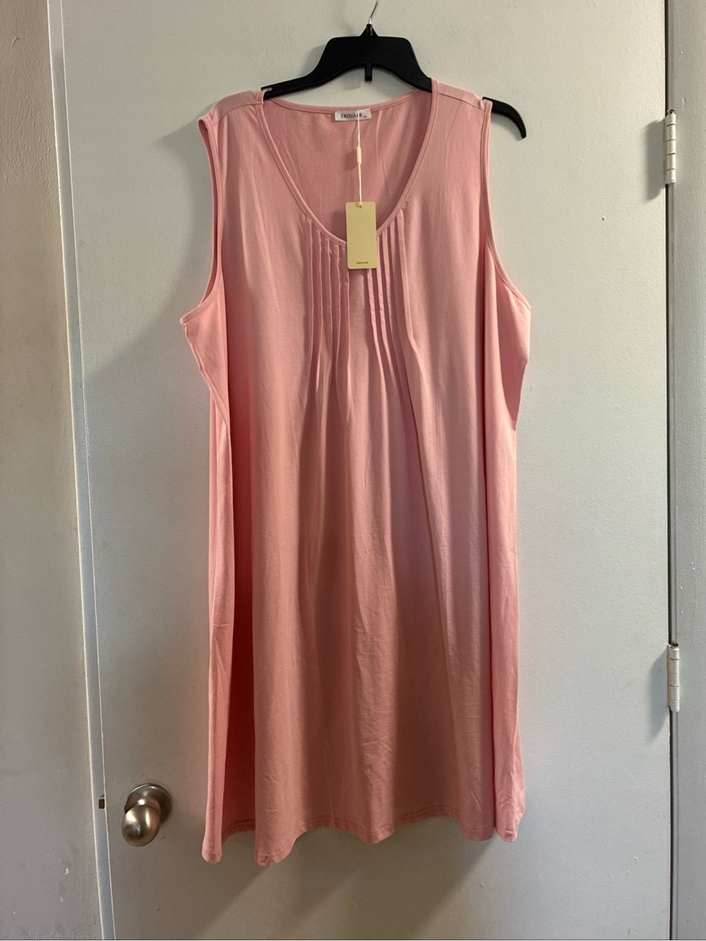 Relaxed Pink Sleeveless Nightgown with Pleated Neck